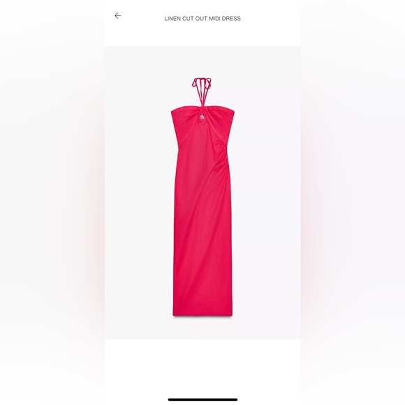 Zara Dresses & Skirts - ZARA Halter Fuchsia Linen Cut Out Midi Dress